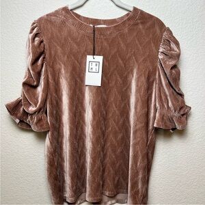 THM Puff Sleeve Ruffled Blouse
Bronze Rose Velvet NWT Medium